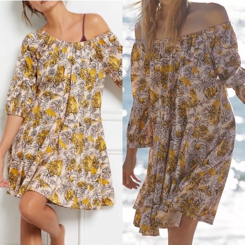 Anthropologie Daily Practice Loose Fit Floral Tie Back Dress Sz M EUC